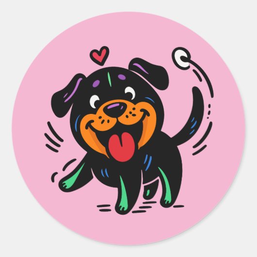 Happy Funny Cartoon Rottweiler Puppy ラウンドシール (正面)