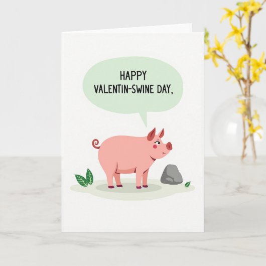 Happy Funny Pig Valentinswine Day Card カード (黄色い花)