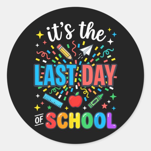 Happy Funny Retro Teacher Student Summer Last Day ラウンドシール (正面)