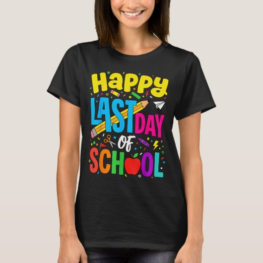 Happy Funny Retro Teacher Student Summer Last Day Tシャツ (正面)
