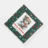 Happy funny snowman with snowflakes kids napkins (コーナー)
