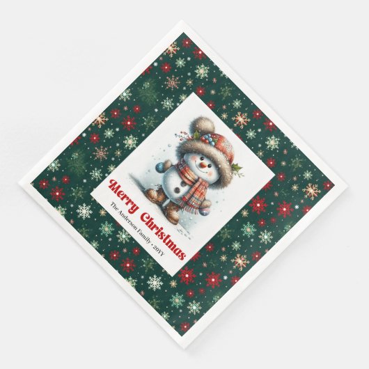Happy funny snowman with snowflakes kids napkins (コーナー)