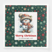 Happy funny snowman with snowflakes kids napkins (正面)