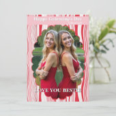 Happy Galentine’s Day Pink Stripes Besties Forever シーズンカード (スタンド正面)