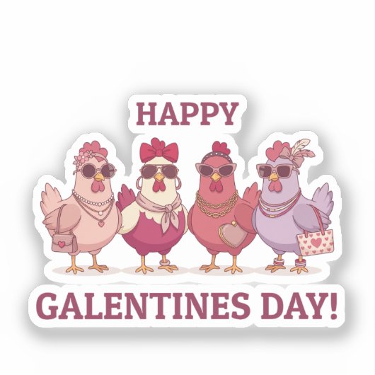 Happy Galentines Day Chicken Squad Cute Funny Hens シール (正面)