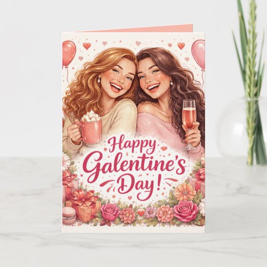 Happy Galentine's Day Greeting Card, Blank Inside カード (正面)