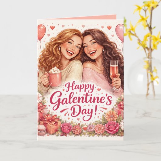 Happy Galentine's Day Greeting Card, Blank Inside カード (黄色い花)