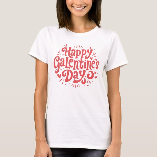 Happy Galentine's Day groovy retro 80s Tシャツ (正面)