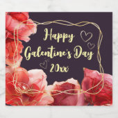 Happy Galentine's Day Moody Crimson Floral Gold   スパークリングワインラベル (シングルラベル)