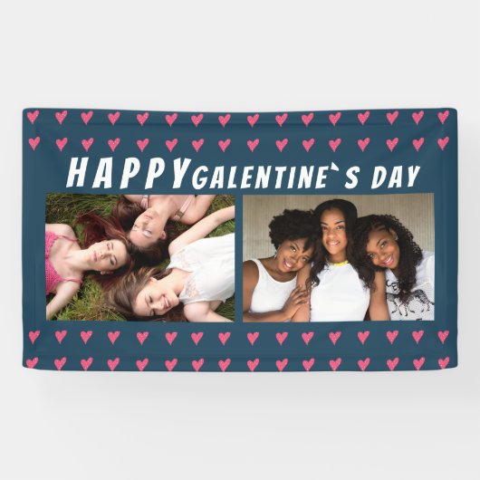 Happy Galentine's Day Pinkハートフレンド2写真 横断幕 (横)