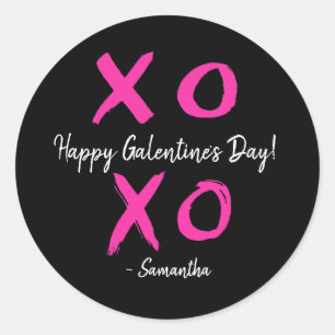 Happy Galentine's Day Pink and Black XOXO - ラウンドシール