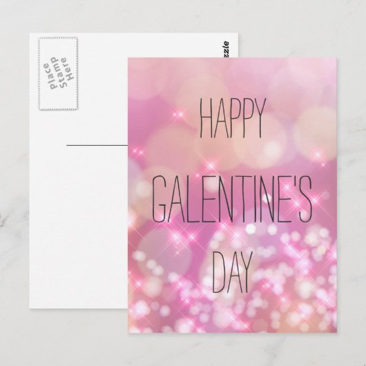Happy Galentine's Day - Pink Sparkles ポストカード (正面/裏面)