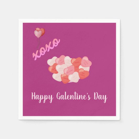 Happy Galentine's day XOXO Pink Balloons スタンダードカクテルナプキン (正面)