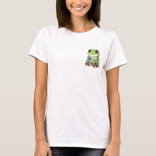 Happy Gardening Frog with Watering Can & Potted Tシャツ (正面)