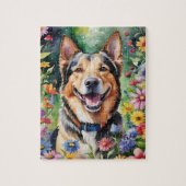 Happy German Shepherd Portrait Watercolor Animal ジグソーパズル (縦)