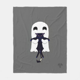 Happy Ghost & Scraggly Black Cat Fleece Throw フリースブランケット