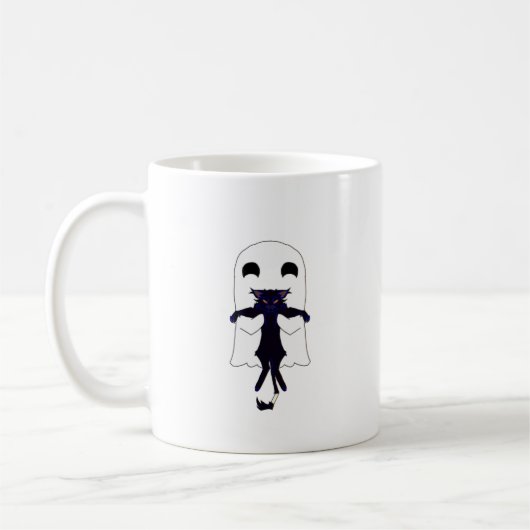 Happy Ghost & Scraggly Black Cat Mug 11 oz コーヒーマグカップ (左)