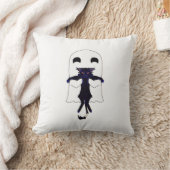 Happy Ghost & Scraggly Black Cat Throw Pillow クッション (ブランケット)