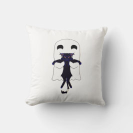 Happy Ghost & Scraggly Black Cat Throw Pillow クッション