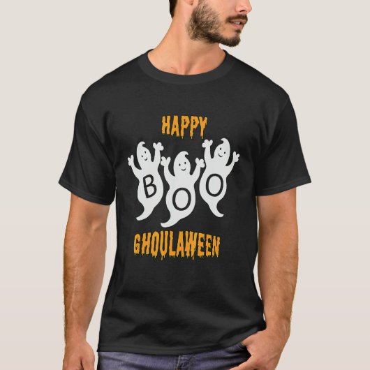 Happy Ghoulaween Halloween Cute Ghosts Trio With B Tシャツ (正面)