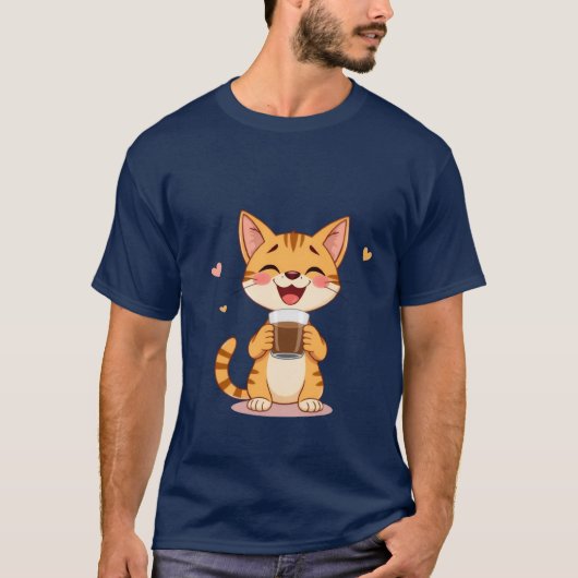 Happy Ginger Cat Coffee Love Joyful Morning ✨🐾☕ Tシャツ (正面)
