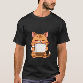 Happy Ginger Cat Hugging Coffee Mug Peace ✨🐾☕ Tシャツ
