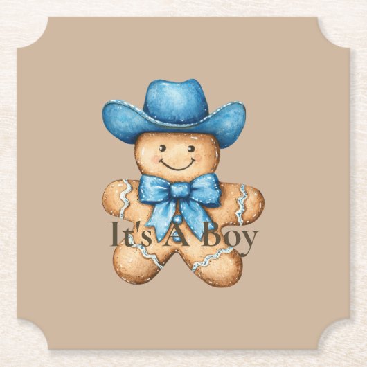 Happy Gingerbread Cowboy It's A Boy Baby Shower ペーパーコースター (正面)