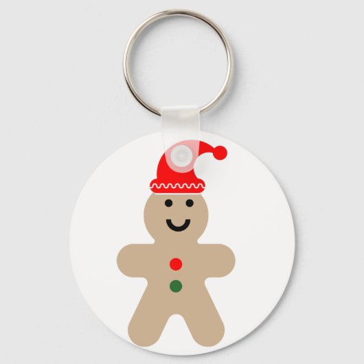 Happy Gingerbread man wearing a Santa hat Keychain キーホルダー (正面)