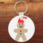 Happy Gingerbread man wearing a Santa hat Keychain キーホルダー (正面)