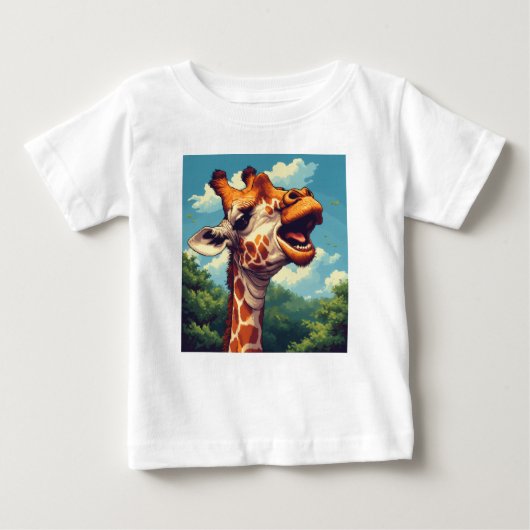 Happy GiraffeピクセルアートTシャツ ベビーTシャツ (正面)