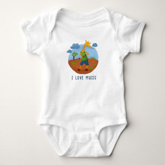 Happy Giraffe Cartoon Personalized Baby Bodysuit ベビーボディスーツ (正面)