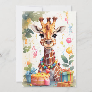 Happy Giraffe with Gifts & Cake 招待状