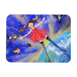 Happy Girl and Birds Magnet - 絵画's マグネット