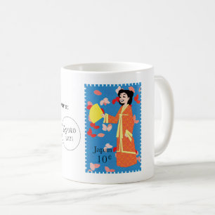 Happy Girl Japan Stamp Artカスタマイズ可能なマグカップ コーヒーマグカップ