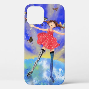 Happy Girl with Birds iPhone 12ケース
