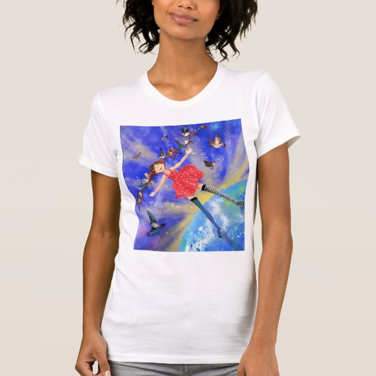 Happy Girl with Birds T-Shirt - Happines Tシャツ (正面)