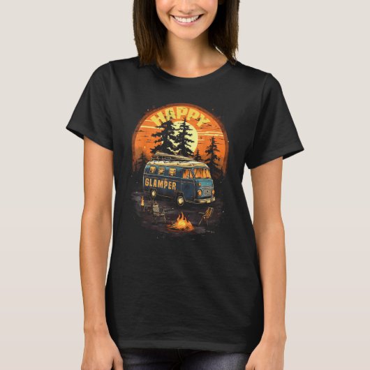Happy Glamper Caravan Camping Glamping Gear Graphi Tシャツ (正面)