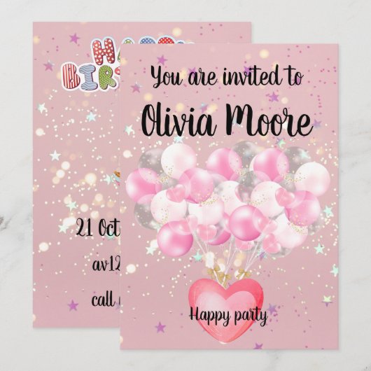 Happy glitter magic baby sweet 招待状 (正面/裏面)