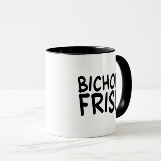 Happy-Go-Lucky Bichon Frise Comic Font Mug マグカップ (正面右)