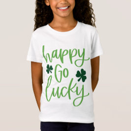 Happy Go Lucky Green Text Design with Shamrocks Tシャツ