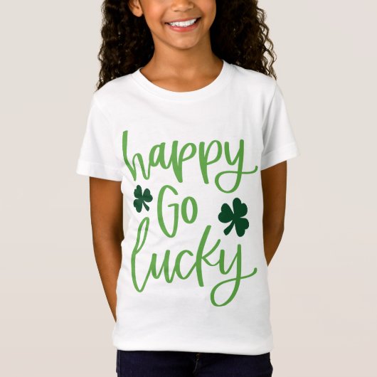 Happy Go Lucky Green Text Design with Shamrocks Tシャツ (正面)