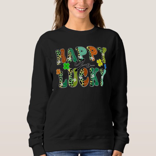 Happy Go lucky Leopard design St patrick's day clo スウェットシャツ (正面)
