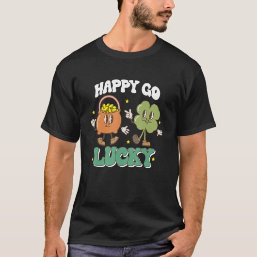 Happy Go Lucky Retro St Patricks Day Shamrock Pot  Tシャツ (正面)