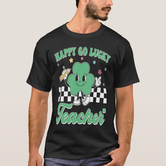 Happy Go Lucky Teacher Retro Groovy Teacher St Pat Tシャツ (正面)