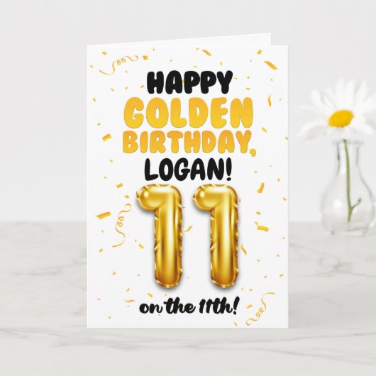 Happy Golden Birthday, 11th Birthday Card for Kids カード (小さな植物)