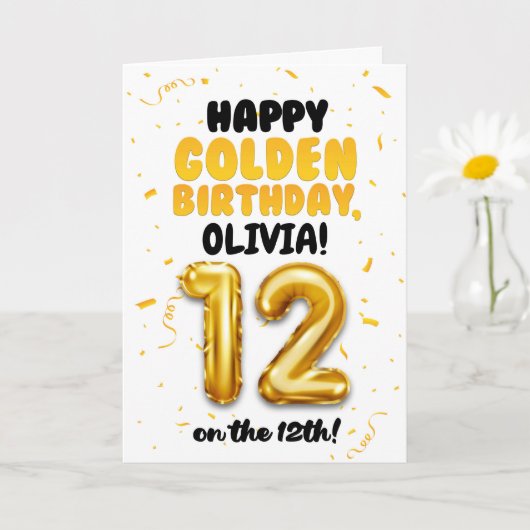 Happy Golden Birthday, 12th Birthday Card for Kids カード (小さな植物)