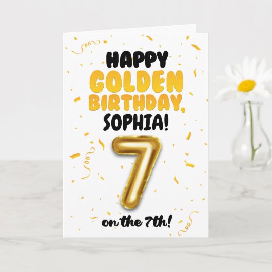 Happy Golden Birthday, 7th Birthday Card for Kids カード (小さな植物)