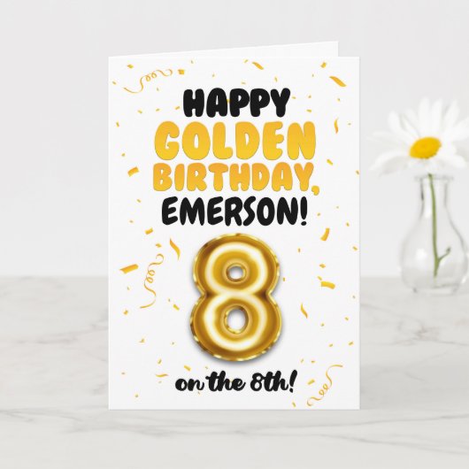 Happy Golden Birthday, 8th Birthday Card for Kids カード (小さな植物)
