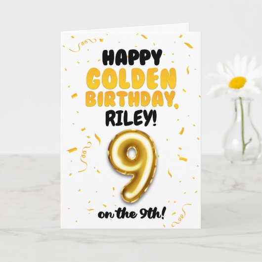 Happy Golden Birthday, 9th Birthday Card for Kids カード (小さな植物)