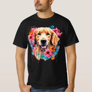 Happy Golden Retriever Colorful Floral Splash Tシャツ